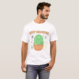 Fortsätt Växa Söt Kaktus Retro Grafik T Shirt