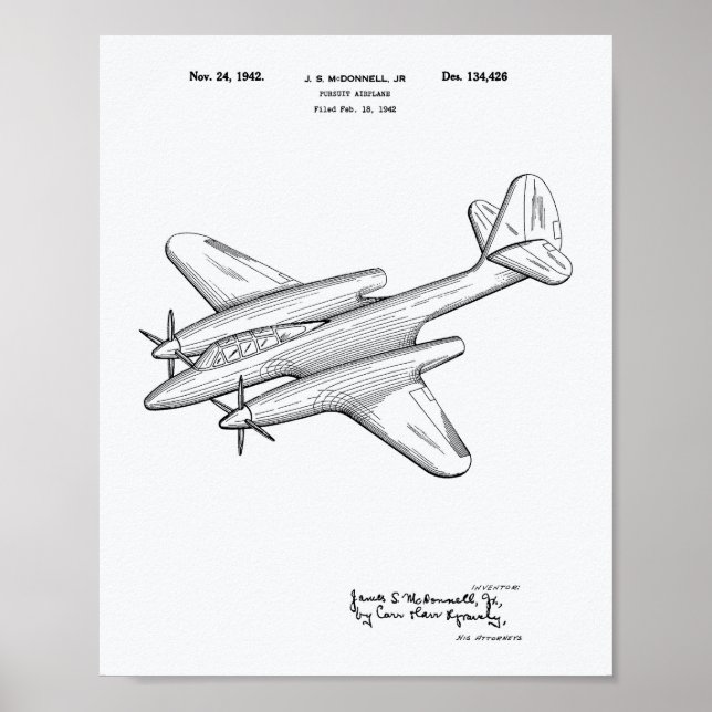 Fortsätta flygplanet 1942 Patent Art White Papper Poster (Framsidan)