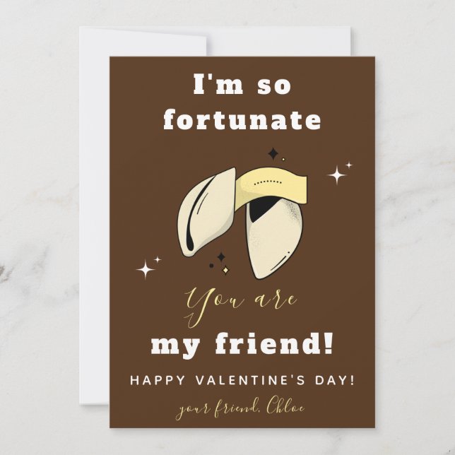 Fortune Cookie Friend Valentines Day Cute Brown Julkort (Framsida)