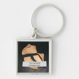 Fortune Cookie med Personlig Fortune, Keychain Fyrkantig Silverfärgad Nyckelring