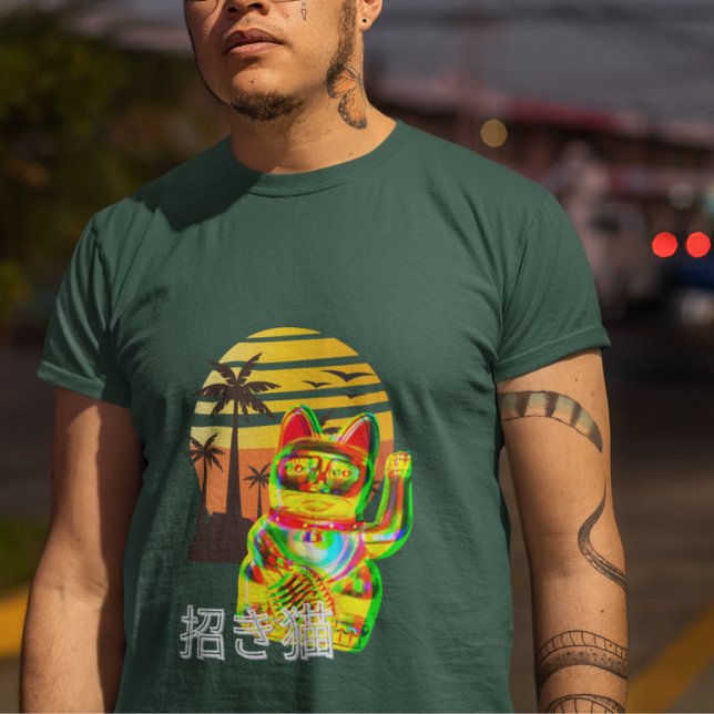 Fortune Lucky Cat Maneki-Neko Modern Sunset T Shirt (Skapare uppladdad)