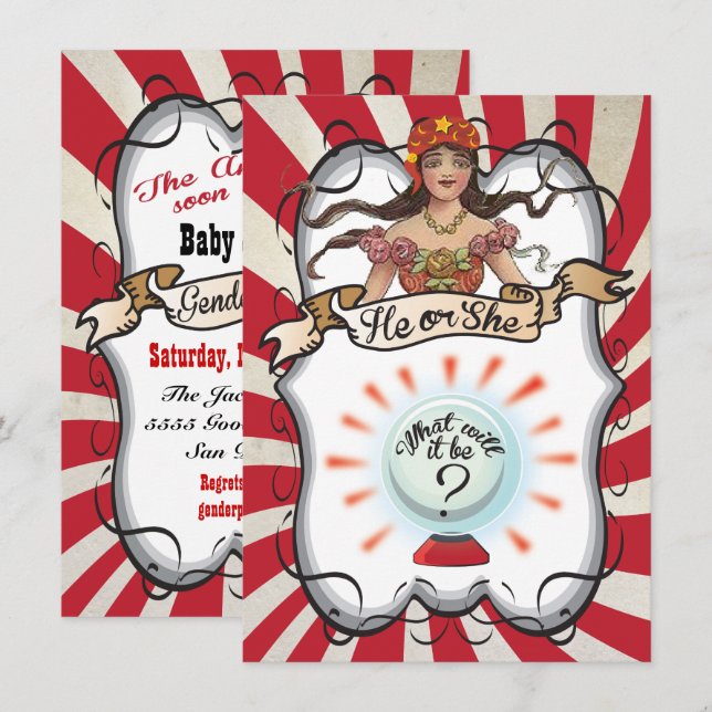 Fortune Teller Gypsy Gender Reveal Party Inbjudan (Fram/baksida)