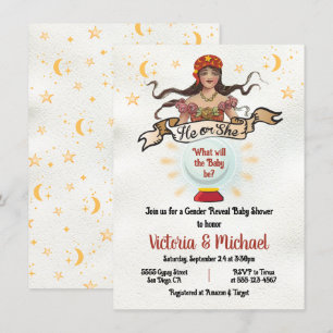 Fortune Teller Gypsy Gender Reveal Party Inbjudningar