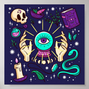 Fortune Teller Mystical Gypsy Crystal Boll Lila Poster