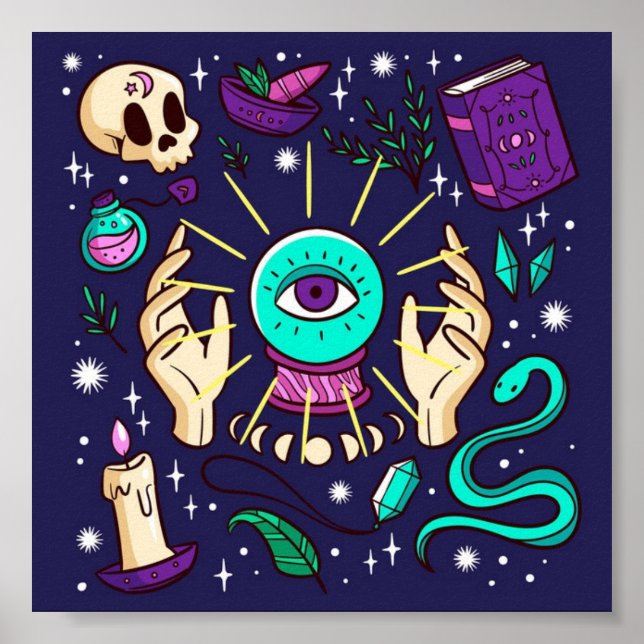 Fortune Teller Mystical Gypsy Crystal Boll Lila Poster (Framsidan)