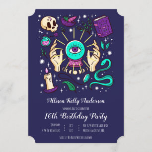 Fortune Teller Sweet 16 Magic 16 Birthday Lila Inbjudningar