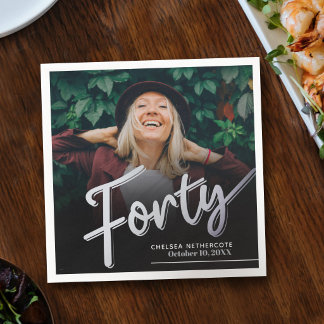 Forty 40th Birthday custom photo script silver Pappersservett