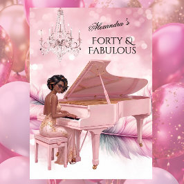 Forty Fabulous Elegant Birthday Pink White Piano  Inbjudningar