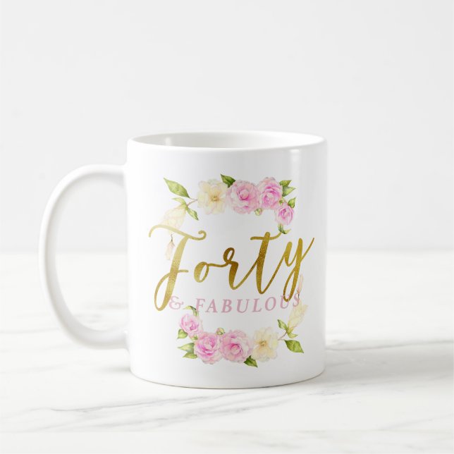 Forty och sagolik rosa guld- blommigt kaffemugg (Vänster)