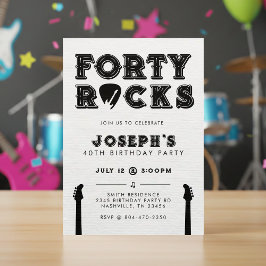 Forty Rocks Guitar Pick 40th Birthday Party Inbjudningar