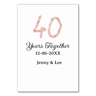 Forty years together black pink glitter bold lette bordsnummer