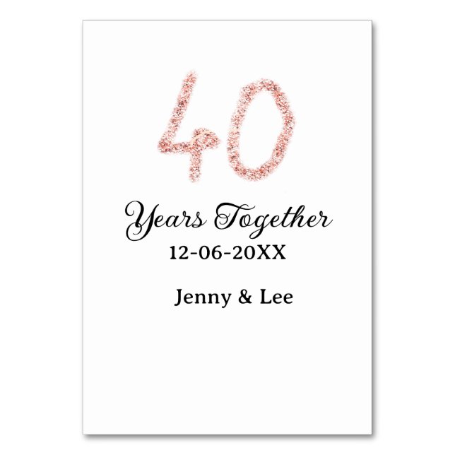 Forty years together black pink glitter bold lette bordsnummer (Framsidan)