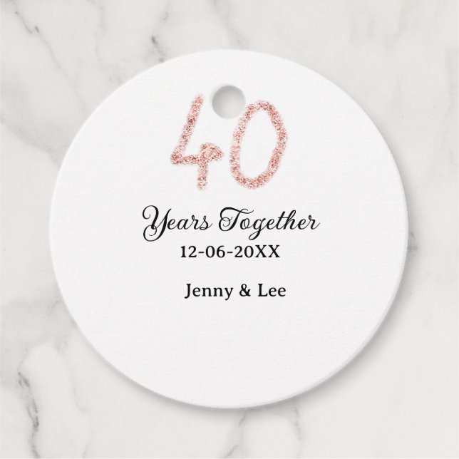 Forty years together black pink glitter bold lette gåvor etiketter (Framsida)