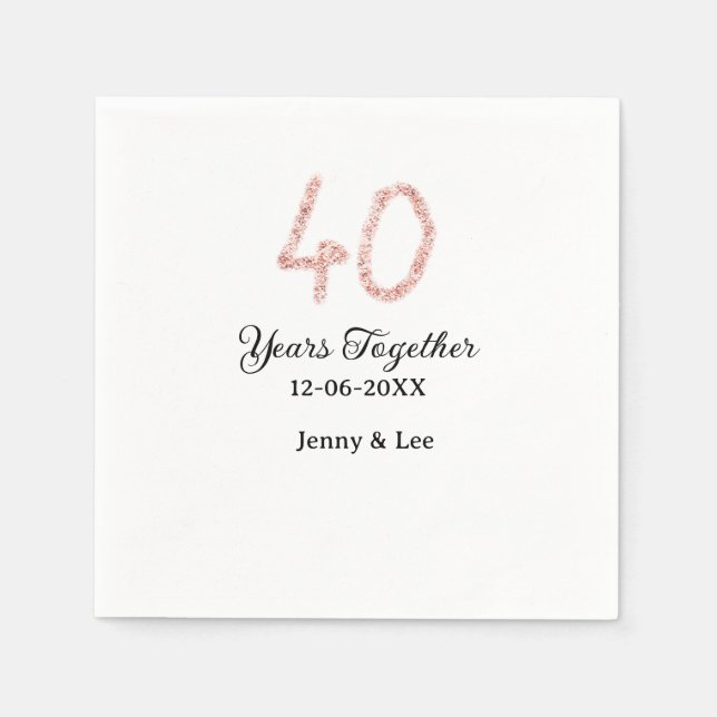 Forty years together black pink glitter bold lette pappersservett (Framsidan)