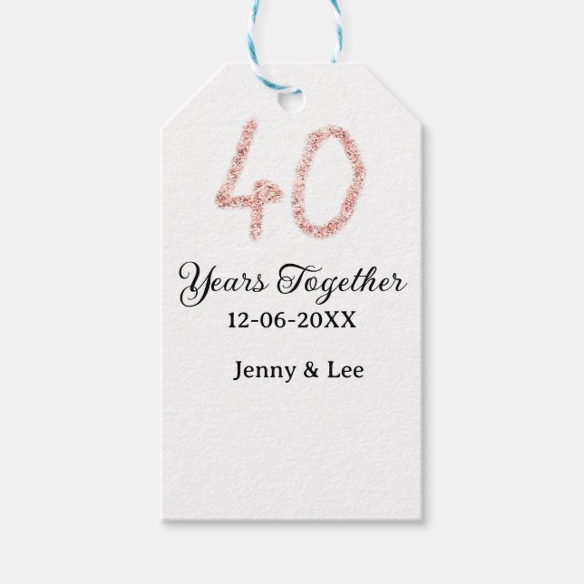 Forty years together black pink glitter bold lette presentetikett (Framsidan)