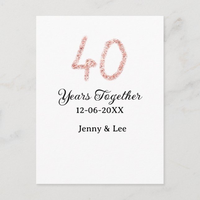 Forty years together black pink glitter bold lette vykort (Framsida)