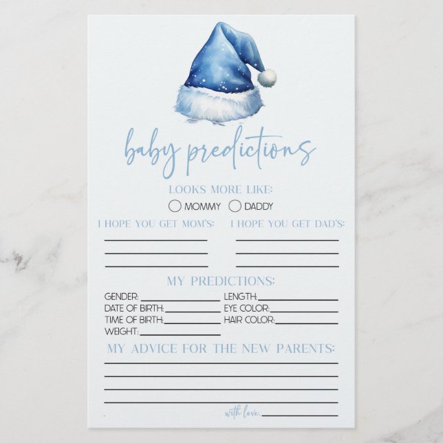 Förutsägelseaktivitet för Blue Santa Baby Shower Brevpapper (Framsida)