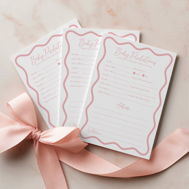 Förutsägelser för bebisar Råd Baby Shower-spel Ros (Pink Wavy Baby Shower Prediction cards)