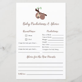 Förutsägelser och råd Cute Sloth Baby Shower-spel