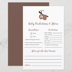 Förutsägelser och råd Cute Sloth Baby Shower-spel