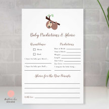 Förutsägelser och råd Cute Sloth Baby Shower-spel