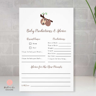 Förutsägelser och råd Cute Sloth Baby Shower-spel Flygblad