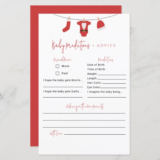 Förutsägelser och råd för babyskor i Santa Baby (Fram/baksida)