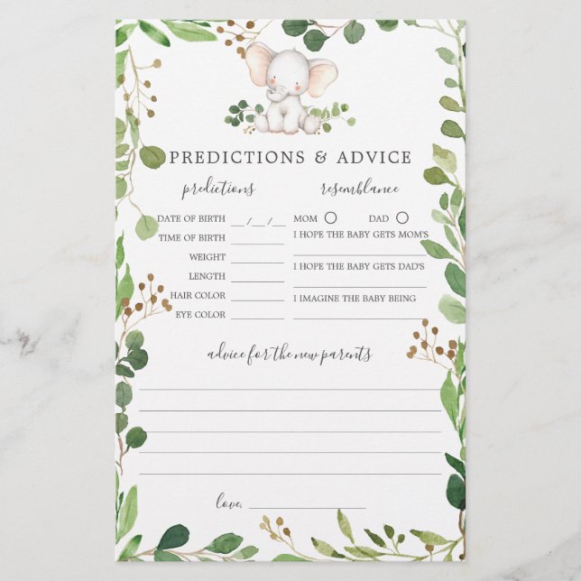 Förutsägelser och råd för elefantbabyskor (Framsida)