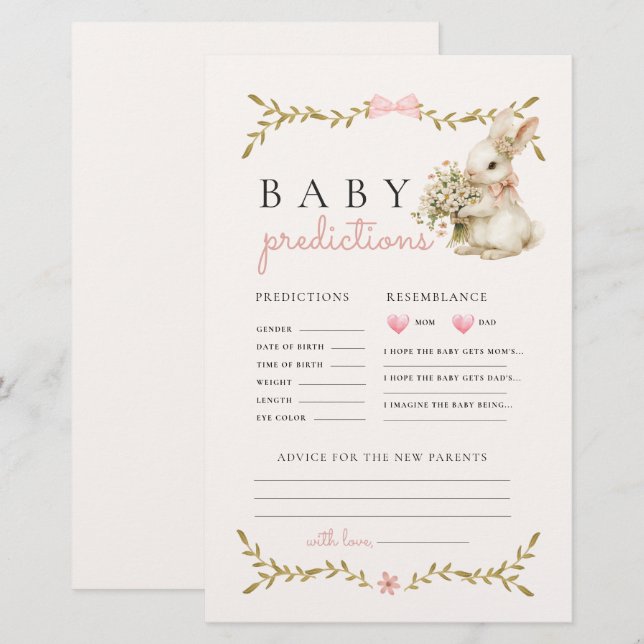 Förutsägelser och råd för favoritspel i Bunny Baby Brevpapper (Fram/baksida)