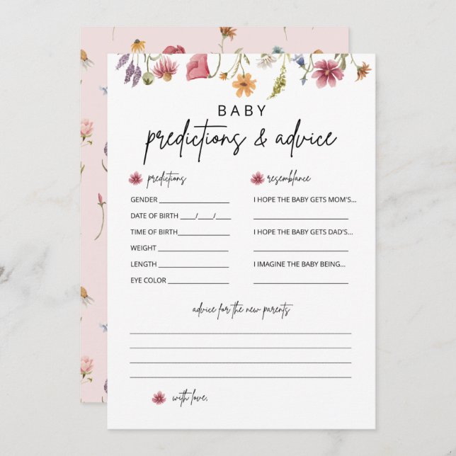 Förutsägnings- och rådgivningskort för Wildblomste Inbjudningar (Fram/baksida)