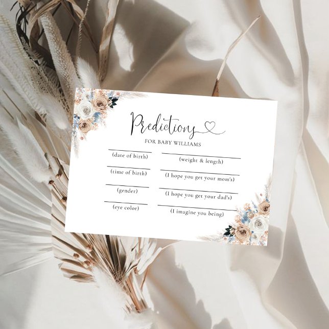 Förutsägningskort för elfenben och blått Boho Blom Inbjudningar (Skapare uppladdad)