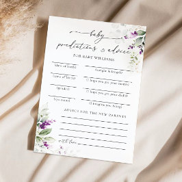 Förutsägningskort för lila Greenery Baby Shower