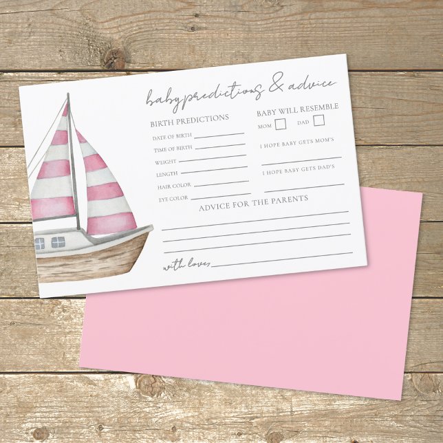 Förutsägningskort för rosa Nautical Baby Shower-rå (Pink Nautical Baby Shower Advice Predictions Card)