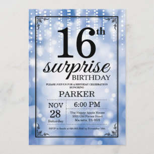 Förvåna 16th glitter för födelsedaginbjudanblått inbjudningar