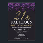 Förvåna 21st födelsedaglilor och guld- glitter inbjudningar<br><div class="desc">Förvåna den 21st födelsedaginbjudan. Tjugo en och sagolikt. Svart lilor och guld- glitter. Vuxen födelsedagsfest. För manar eller kvinnor. Behaga klickar "skräddarsy den" knäppas och använder vårt designverktyg för att ändra denna mall för mer ytterligare customization.</div>