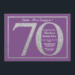Förvåna 70th födelsedaglilor och försilvra glitter inbjudningar<br><div class="desc">Förvåna den 70th födelsedaginbjudan. Lilor och inbjudan för silverglitterfödelsedagsfest med purpurfärgad bakgrund. Överrrakningfödelsedag. Vuxen födelsedag. Party för manar- eller kvinnaBday våldsamt slag. Behaga klickar "skräddarsy den" knäppas och använder vårt designverktyg för att ändra denna mall för mer ytterligare customization.</div>