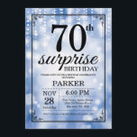 Förvåna 70th glitter för födelsedaginbjudanblått inbjudningar<br><div class="desc">Förvåna den 70th födelsedaginbjudan med blått stränger ljus med blåttglitterbakgrund. Slösa födelsedagen. Vuxen födelsedag. Manar- eller kvinnaBday inbjudan. 13th 15th 16th 18th 20th 21st 30th 40th 50th 60th 70th 80th 90:e 100., något åldras. Behaga klickar "skräddarsy den" knäppas och använder vårt designverktyg för att ändra denna mall för mer ytterligare...</div>