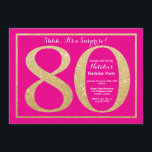 Förvåna 80th födelsedagshock rosa och guld- inbjudningar<br><div class="desc">Förvåna den 80th födelsedaginbjudan. Shock rosa och guld- glitterfödelsedagsfestinbjudan med shock rosabakgrund. Överrrakningfödelsedag. Vuxen födelsedag. Party för manar- eller kvinnaBday våldsamt slag. Behaga klickar "skräddarsy den" knäppas och använder vårt designverktyg för att ändra denna mall för mer ytterligare customization.</div>