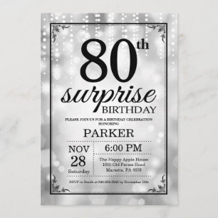Förvåna 80th glitter för födelsedaginbjudansilver inbjudningar