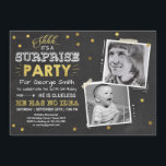 Förvåna den 60th manen för den svart tavlan för inbjudningar<br><div class="desc">Perfekt för ♥ A långt som inviterar dina gäster till denna speciella födelsedagsfest! Guld på svart tavladesign.</div>