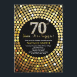 Förvåna den 70th födelsedagsvarten och guld- inbjudningar<br><div class="desc">Förvåna den 70th födelsedaginbjudan. Svart och guld- glitter. Guld- diamant. Vuxen födelsedagsfest. För manar eller kvinnor. Behaga klickar "skräddarsy den" knäppas och använder vårt designverktyg för att ändra denna mall för mer ytterligare customization.</div>