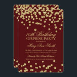 Förvåna guld- glitter Burgundy för den 70th Inbjudningar<br><div class="desc">Den eleganta födelsedagsfest inbjudandesignen för överrrakningen 70th med guld- glitterkonfettimotiv på Burgundy,  anpassningsbarnamn och daterar och extra text. Enkelt att använda och lätt att personifiera.</div>
