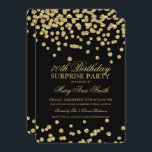 Förvåna guld- glitterkonfettiar för den 70th inbjudningar<br><div class="desc">Den eleganta födelsedagsfest inbjudandesignen för överrrakningen 70th med guld- glitterkonfettimotiv,  anpassningsbarnamn och daterar och extra text. Enkelt att använda och lätt att personifiera.</div>
