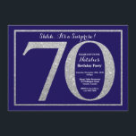 Förvåna marinblått silverglitter för den 70th inbjudningar<br><div class="desc">Förvåna den 70th födelsedaginbjudan. Marinblått och försilvra glitterfödelsedagsfestinbjudan med marinblå bakgrund. Förvåna födelsedagen. Vuxen födelsedag. Party för manar- eller kvinnaBday våldsamt slag. Behaga klickar "skräddarsy den" knäppas och använder vårt designverktyg för att ändra denna mall för mer ytterligare customization.</div>