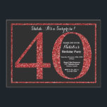 Förvåna rött glitter för den 40th inbjudningar<br><div class="desc">Förvåna den 40th födelsedaginbjudan. Svart och röd glitterfödelsedagsfestinbjudan med svart tavlabakgrund. Överrrakningfödelsedag. Vuxen födelsedag. Party för manar- eller kvinnaBday våldsamt slag. Behaga klickar "skräddarsy den" knäppas och använder vårt designverktyg för att ändra denna mall för mer ytterligare customization.</div>