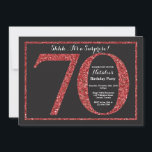 Förvåna rött glitter för den 70th inbjudningar<br><div class="desc">Förvåna den 70th födelsedaginbjudan. Svart och röd glitterfödelsedagsfestinbjudan med svart tavlabakgrund. Överrrakningfödelsedag. Vuxen födelsedag. Party för manar- eller kvinnaBday våldsamt slag. Behaga klickar "skräddarsy den" knäppas och använder vårt designverktyg för att ändra denna mall för mer ytterligare customization.</div>