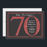 Förvåna rött glitter för den 70th inbjudningar<br><div class="desc">Förvåna den 70th födelsedaginbjudan. Svart och röd glitterfödelsedagsfestinbjudan med svart tavlabakgrund. Överrrakningfödelsedag. Vuxen födelsedag. Party för manar- eller kvinnaBday våldsamt slag. Behaga klickar "skräddarsy den" knäppas och använder vårt designverktyg för att ändra denna mall för mer ytterligare customization.</div>
