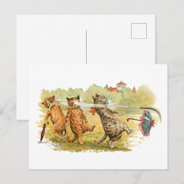 Förvånad Cats Louis Wain Vykort (Fram/baksida)