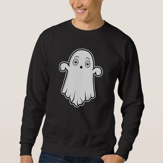 Förvånad Cute Ghost Spirit Character Halloween Lång Ärmad Tröja (Framsida)
