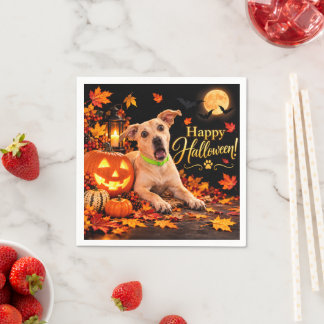 Förvånad hund Glad Halloween Svart festserviett Pappersservett
